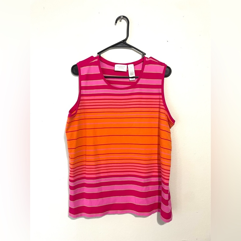 Liz Claiborne Women’s‎ Pink Orange Striped Sleeveless Tank Top Plus Size 1X EUC
